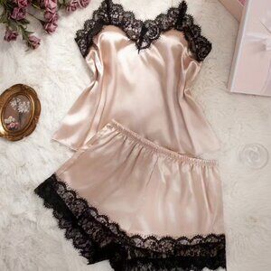 Plus Size Women's Pajama Set | Cami Top, Shorts, with Contrast Lace 5XL